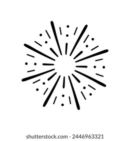Fireworks, star burst doodle.  Festive fireckrackers, sunburst explosion, Sparkles in sketch style. Hand drawn vector illustration isolated on white background