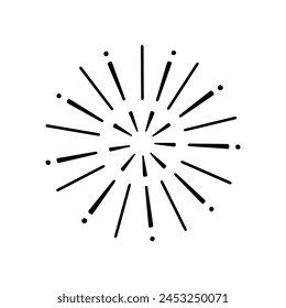 Fireworks, star burst doodle.  Festive fireckrackers, sunburst explosion, Sparkles in sketch style. Hand drawn vector illustration isolated on white background