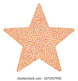 Fireworks Star collage of circle dots in various sizes and color tints. Round dots are grouped into fireworks star vector composition. Dotted vector illustration.