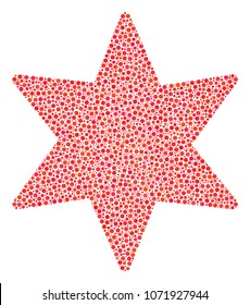 Fireworks Star collage of round dots in various sizes and color tones. Circle elements are combined into fireworks star vector mosaic. Dotted vector illustration.