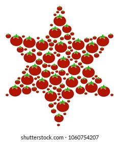Fireworks Star composition of tomatoes in various sizes. Vector tomato elements are organized into fireworks star shape. Salad vector design concept.