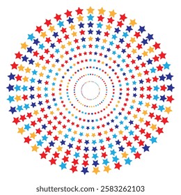 Fireworks star festive sphere. Colorful mosaic stars Magical spiral geometric backdrop. EPS vector illustration