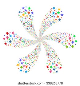 Fireworks Star Flower vector illustration. This New Year Pyrotechnic illustration is drawn with multi-colored flat bright stars on a white background.