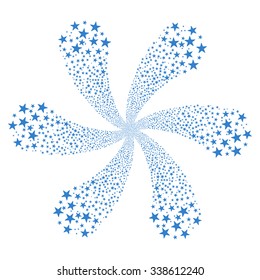 Fireworks Star Flower vector illustration. This Christmas Pyrotechnic illustration is drawn with cobalt flat bright stars on a white background.