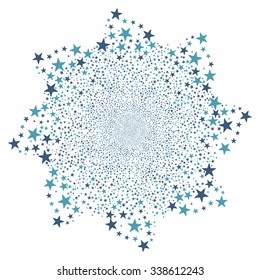Fireworks Star Flower vector illustration. This New Year Pyrotechnic illustration is drawn with cyan and blue flat bright stars on a white background.
