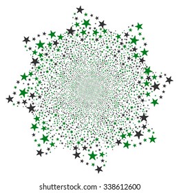 Fireworks Star Flower vector illustration. This New Year Pyrotechnic illustration is drawn with green and gray flat bright stars on a white background.