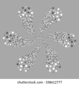 Fireworks Star Flower vector illustration. This Christmas Pyrotechnic illustration is drawn with dark gray and white flat bright stars on a silver background.