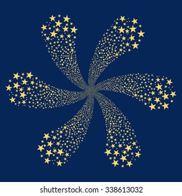 Fireworks Star Flower vector illustration. This Christmas Pyrotechnic illustration is drawn with yellow flat bright stars on a blue background.