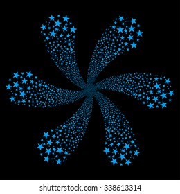 Fireworks Star Flower vector illustration. This Celebration Pyrotechnic illustration is drawn with blue flat bright stars on a black background.
