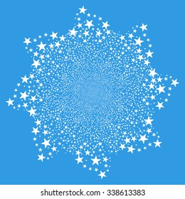 Fireworks Star Flower vector illustration. This Christmas Pyrotechnic illustration is drawn with white flat bright stars on a blue background.