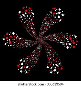 Fireworks Star Flower vector illustration. This Celebration Pyrotechnic illustration is drawn with red and white flat bright stars on a black background.