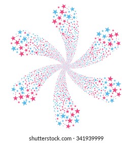 Fireworks Star Flower vector illustration. This Pyrotechnic illustration is drawn with pink and blue bicolor flat stars on a white background.