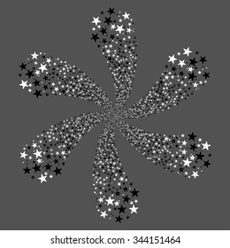 Fireworks Star Flower vector illustration. This Celebration Pyrotechnic illustration is drawn with black and white bicolor flat stars on a gray background.