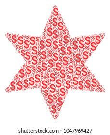 Fireworks Star mosaic of dollars. Vector dollar icons are grouped into fireworks star composition.