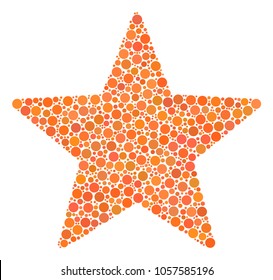 Fireworks Star mosaic of dots in variable sizes and color tints. Dots are grouped into fireworks star vector composition. Vector illustration.