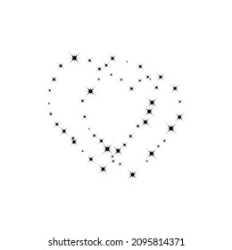 Fireworks star random flow source in the form of two hearts.  Stars on a white background. Vector illustration