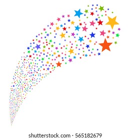 Fireworks Star random source stream. Vector illustration style is flat bright multicolored iconic symbols on a white background. Object fountain made from pictographs.