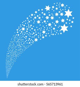 Fireworks Star random source stream. Vector illustration style is flat white iconic symbols on a blue background. Object fountain combined from pictograms.