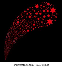 Fireworks Star random source stream. Vector illustration style is flat red iconic symbols on a black background. Object fountain combined from symbols.