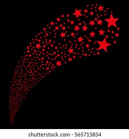 Fireworks Star random source stream. Vector illustration style is flat red iconic symbols on a black background. Object fountain constructed from pictographs.