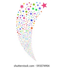 Fireworks Star random fireworks stream. Vector illustration style is flat bright multicolored iconic symbols on a white background. Object fountain organized from scattered symbols.