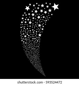 Fireworks Star random fireworks stream. Vector illustration style is flat white iconic symbols on a black background. Object fountain organized from scattered pictographs.