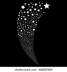 Fireworks Star random fireworks stream. Vector illustration style is flat white iconic symbols on a black background. Object fountain made from scattered design elements.