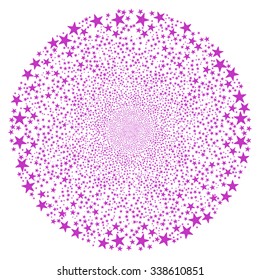 Fireworks Star Sphere vector illustration. This Celebration Pyrotechnic illustration is drawn with violet flat bright stars on a white background.