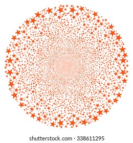 Fireworks Star Sphere vector illustration. This Celebration Pyrotechnic illustration is drawn with orange flat bright stars on a white background.