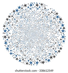 Fireworks Star Sphere vector illustration. This Festival Pyrotechnic illustration is drawn with cobalt and gray flat bright stars on a white background.