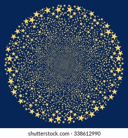 Fireworks Star Sphere vector illustration. This New Year Pyrotechnic illustration is drawn with yellow flat bright stars on a blue background.