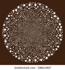 Fireworks Star Sphere vector illustration. This New Year Pyrotechnic illustration is drawn with white flat bright stars on a brown background.