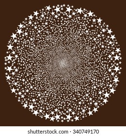 Fireworks Star Sphere vector illustration. This Celebration Pyrotechnic illustration is drawn with white flat stars on a brown background.