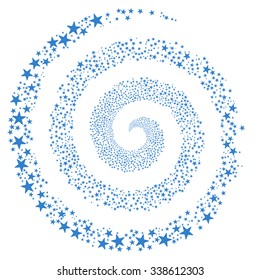 Fireworks Star Spiral vector illustration. This Christmas Pyrotechnic illustration is drawn with cobalt flat bright stars on a white background.