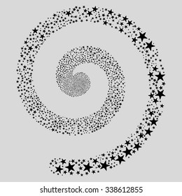 Fireworks Star Spiral vector illustration. This Festival Pyrotechnic illustration is drawn with black flat bright stars on a light gray background.
