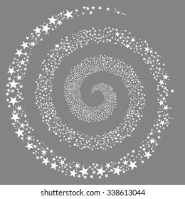 Fireworks Star Spiral vector illustration. This Christmas Pyrotechnic illustration is drawn with white flat bright stars on a gray background.