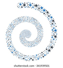 Fireworks Star Spiral vector illustration. This Pyrotechnic illustration is drawn with smooth blue bicolor flat stars on a white background.