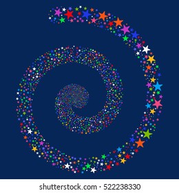 Fireworks Star Spiral vector image. This New Year Pyrotechnic illustration is drawn with multi-colored flat bright stars.