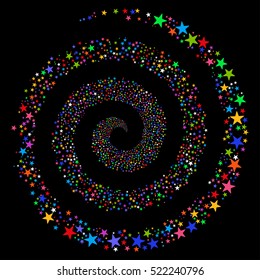 Fireworks Star Spiral vector image. This New Year Pyrotechnic illustration is drawn with multi-colored flat bright stars.