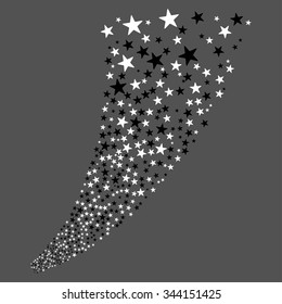 Fireworks Star Stream vector illustration. Style is black and white bicolor flat stars, gray background.