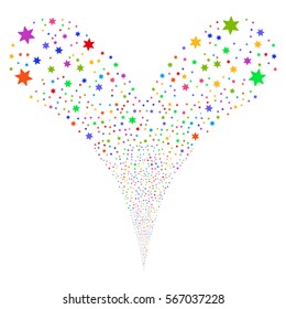 Fireworks Star fireworks stream. Vector illustration style is flat bright multicolored iconic symbols on a white background. Object double fountain organized from random pictographs.