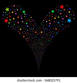 Fireworks Star fireworks stream. Vector illustration style is flat bright multicolored iconic symbols on a black background. Object double fountain done from random design elements.