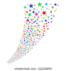 Fireworks Star Stream vector image. Style is bright multicolored flat stars, white background.