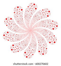 Fireworks Star fireworks swirl flower with ten petals. Vector illustration style is flat red scattered symbols. Object whirl combined from random design elements.