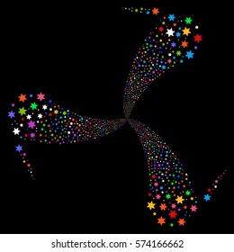 Fireworks Star fireworks swirl rotation. Vector illustration style is flat bright multicolored iconic symbols on a black background. Object whirlpool combined from random icons.