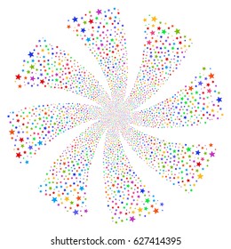 Fireworks Star fireworks swirl rotation. Vector illustration style is flat bright multicolored iconic symbols on a white background. Object twirl combined from random symbols.