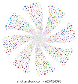 Fireworks Star fireworks swirl rotation. Vector illustration style is flat bright multicolored iconic symbols on a white background. Object twirl done from random pictographs.