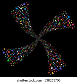 Fireworks Star Swirl vector illustration. This New Year Pyrotechnic illustration is drawn with multi-colored flat bright stars on a black background.