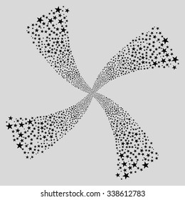 Fireworks Star Swirl vector illustration. This New Year Pyrotechnic illustration is drawn with black flat bright stars on a light gray background.