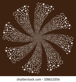 Fireworks Star Twirl vector illustration. This New Year Pyrotechnic illustration is drawn with white flat bright stars on a brown background.